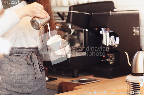 Image of Barista, cafe, making coffee, preparation and service concept