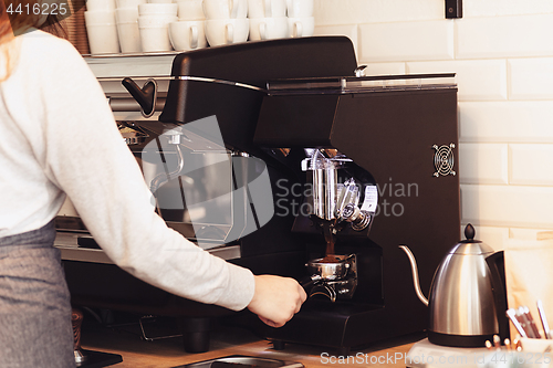 Image of Barista, cafe, making coffee, preparation and service concept