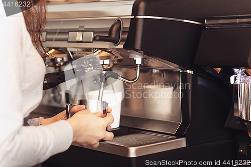 Image of Barista, cafe, making coffee, preparation and service concept