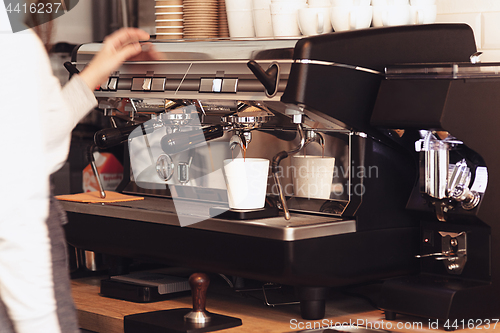 Image of Barista, cafe, making coffee, preparation and service concept