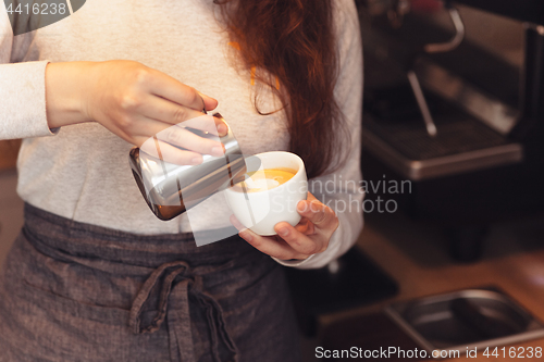 Image of Barista, cafe, making coffee, preparation and service concept