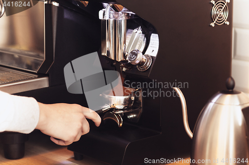 Image of Barista, cafe, making coffee, preparation and service concept