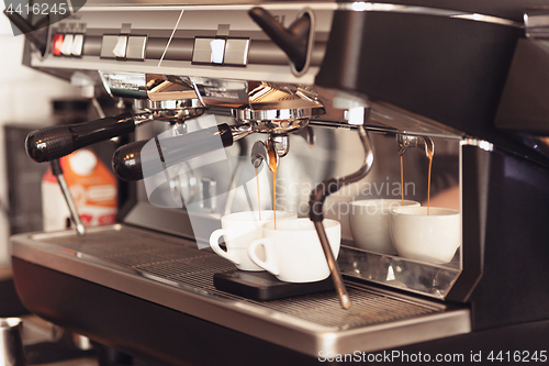 Image of Barista, cafe, making coffee, preparation and service concept