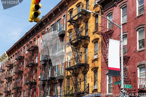 Image of A fire escape of an apartment building in New York city