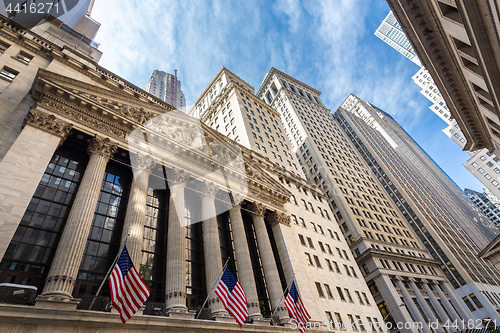 Image of Exterior of New york Stock Exchange, Wall street, lower Manhattan, New York City, USA.