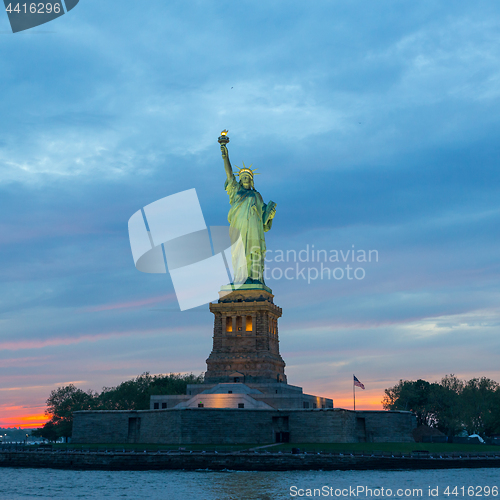 Image of Statue of Liberty at dusk, New York City, USA