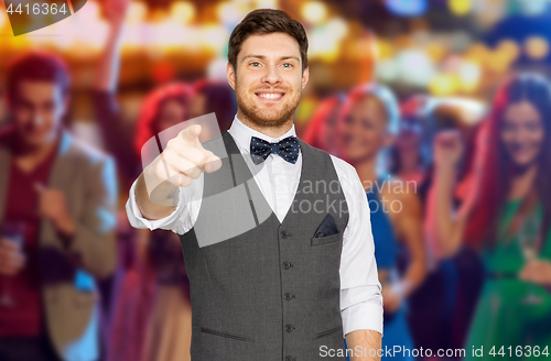 Image of man pointing finger at you over night club party