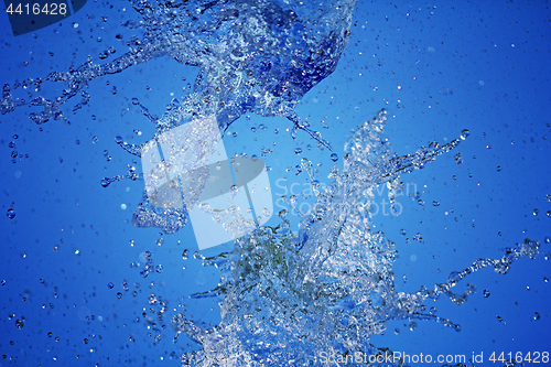 Image of Water splash on blue background close up shoot