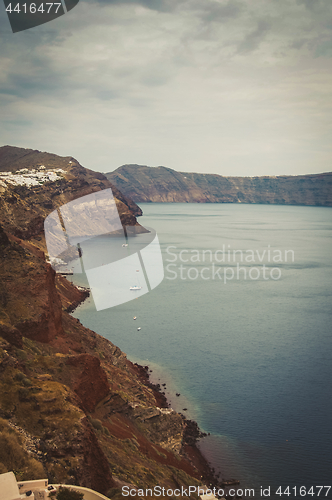 Image of View on Santorini island, cyclades, sky and sea