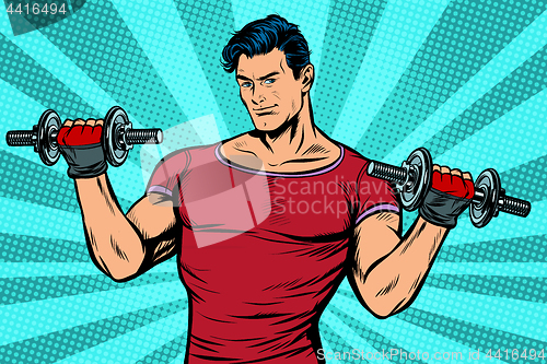 Image of man with dumbbells, healthy lifestyle