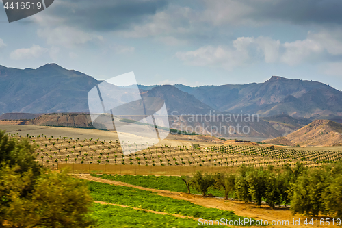 Image of Panoramic view to the mountains in motion