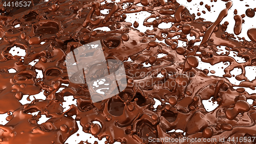 Image of Melting chocolate or cocoa coffee splashes and droplets