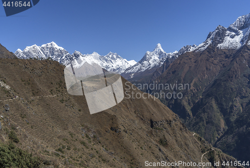 Image of Everest, Lhotse and Ama Dablam summits in Nepal