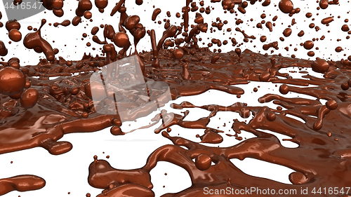 Image of Melted chocolate or cocoa coffee splashes and droplets