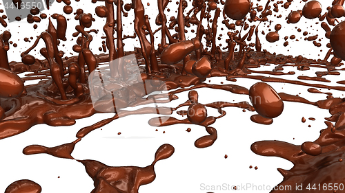 Image of Melted chocolate or cocoa coffee splashes and droplets