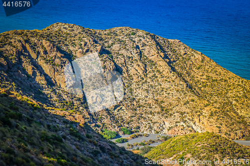 Image of Mountain and blue sea, beautiful view. Almeria, Andalusia