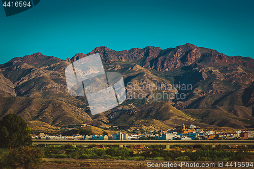 Image of Panoramic view to the mountains in motion