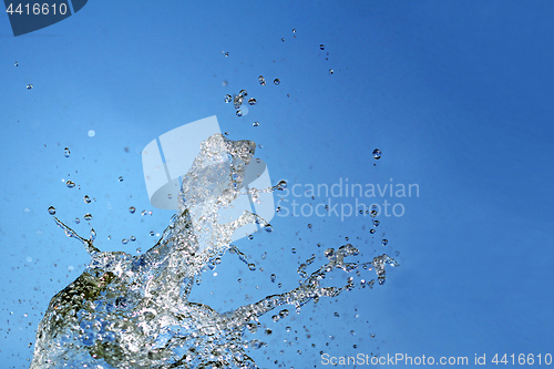 Image of Water splash on blue background close up shoot