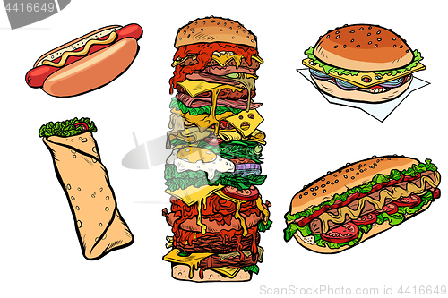 Image of collection set fast food kebab Burger hot dog Shawarma Doner