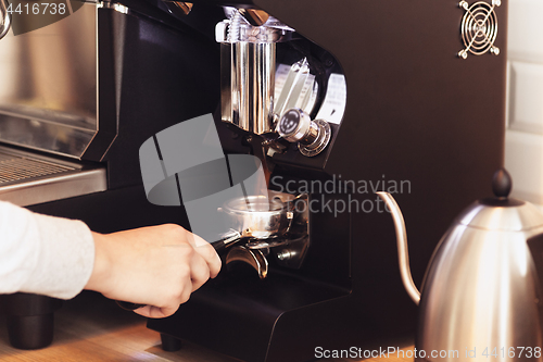 Image of Barista, cafe, making coffee, preparation and service concept