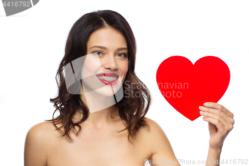 Image of beautiful woman with red lipstick and heart shape