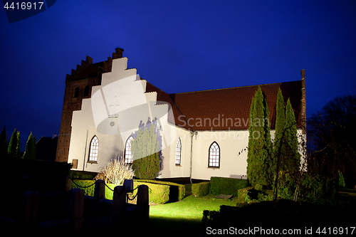 Image of Sollerod church at night in 2016