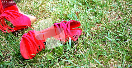 Image of High fashion red women shoes abstract.
