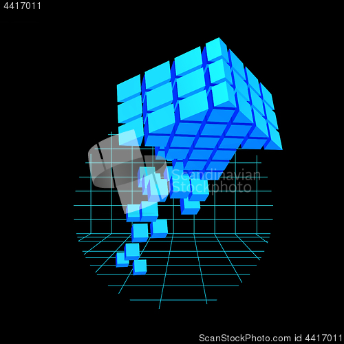 Image of Blockchain vector illustration in the form of cubes in the form of an arrow. Block chain design. The concept of information transfer