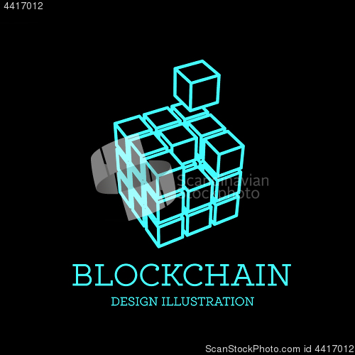 Image of Blockchain vector illustration in the form of cubes. Block chain design. The concept of information transfer