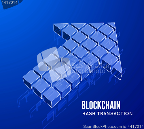 Image of Blockchain vector illustration in the form of cubes in the form of an arrow. Block chain design. The concept of information transfer