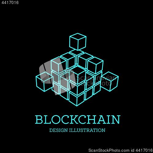 Image of Blockchain vector illustration in the form of cubes. Block chain design. The concept of information transfer