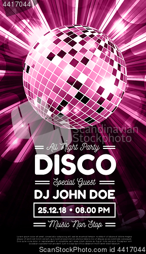 Image of Disco party vector background with rays and disco ball