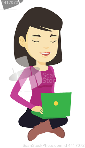 Image of Woman using cloud computing technology.