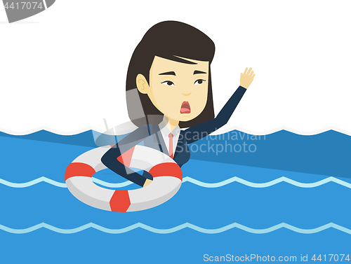 Image of Business woman sinking and asking for help.