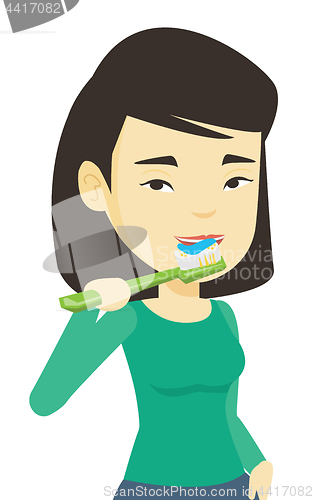 Image of Woman brushing her teeth vector illustration.