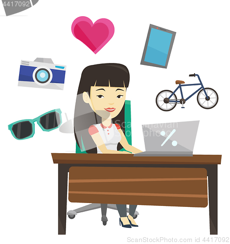 Image of Woman shopping online vector illustration.