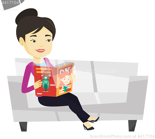 Image of Woman reading magazine on sofa vector illustration