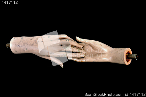 Image of doll hands weathered plastic mannequin