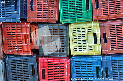 Image of colorful plastic crates background