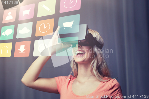 Image of woman in virtual reality headset or 3d glasses