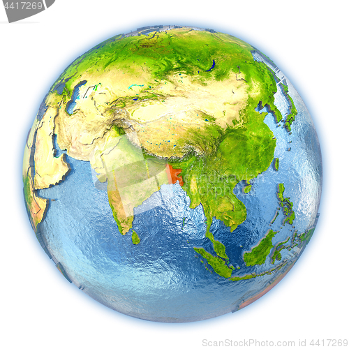 Image of Bangladesh on isolated globe