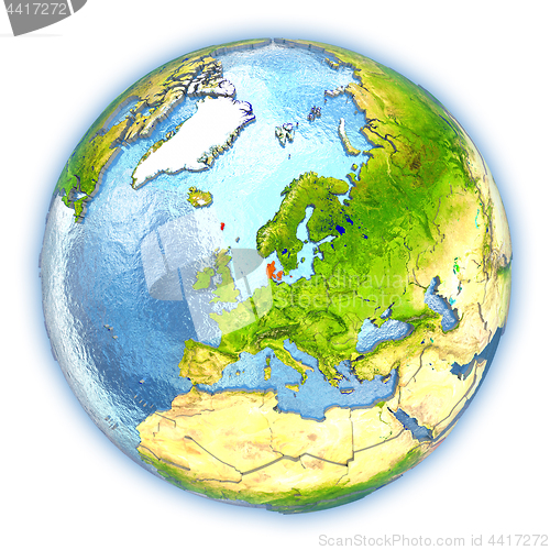 Image of Denmark on isolated globe