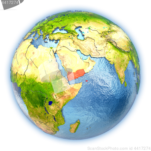 Image of Yemen on isolated globe