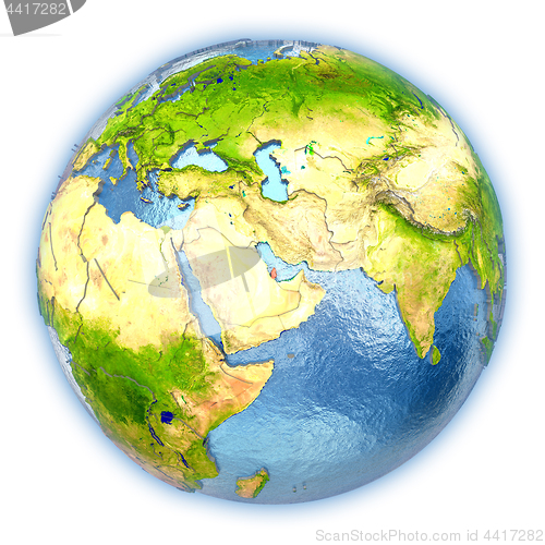Image of Qatar on isolated globe
