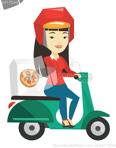 Image of Woman delivering pizza on scooter.