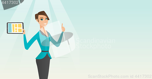 Image of Student using tablet computer vector illustration.