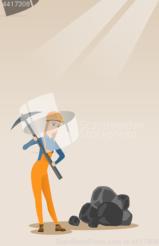 Image of Miner working with pickaxe vector illustration.