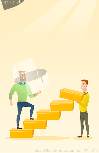 Image of Businessman running upstairs vector illustration.