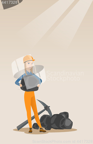 Image of Miner holding coal in hands vector illustration.