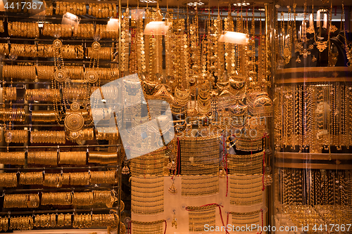 Image of gold jewelry in the shop window